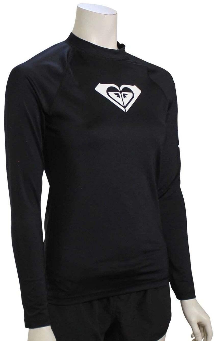 Roxy Women's Whole Hearted Solid Black Long Sleeve Rashguard Size S NEW